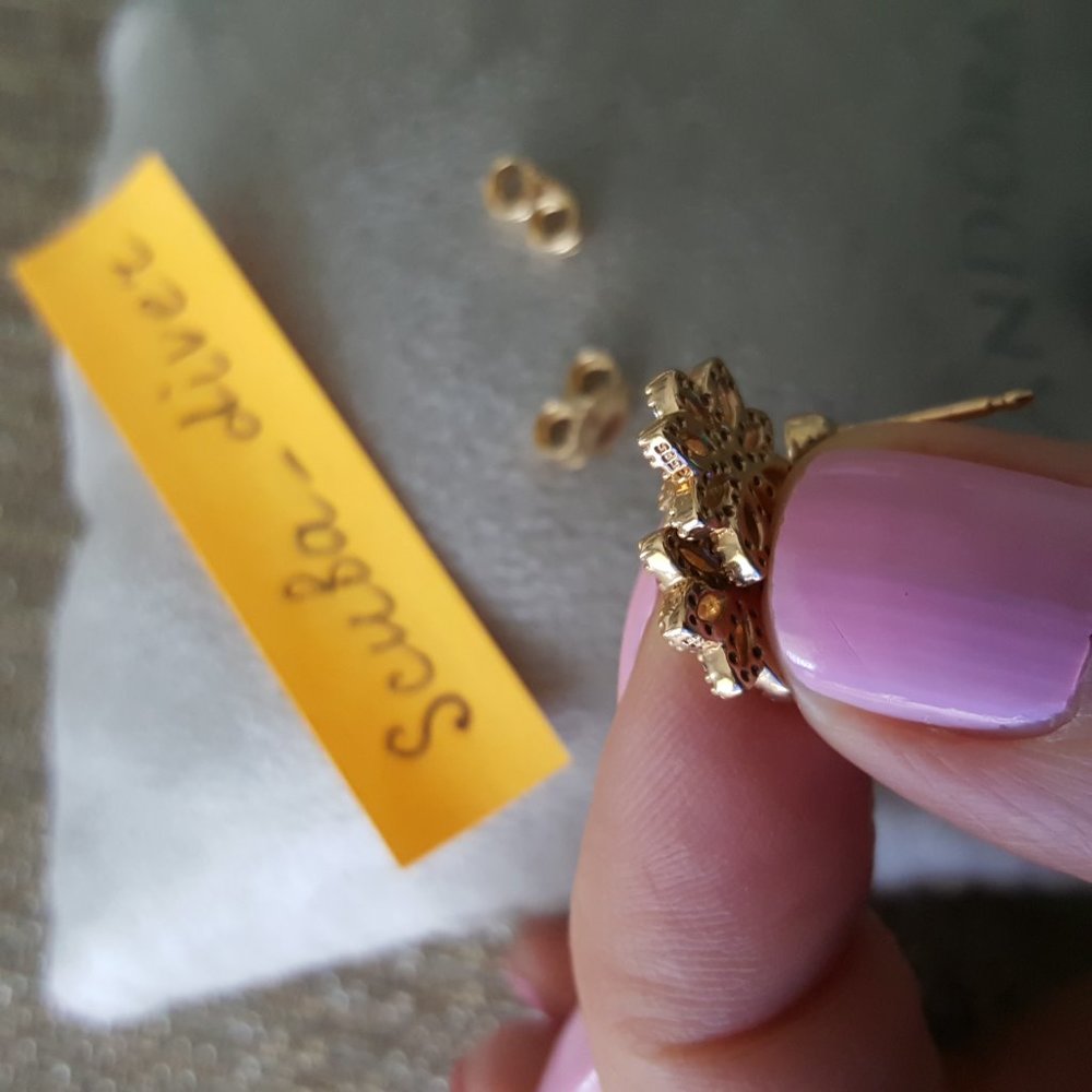 PANDORA 14K Solid Gold ALE 585 Lace Botanique Dangle Earrings Retired RARE - Picture 5 of 13